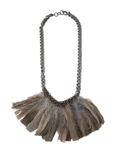Pre-owned Lanvin Feather Two-tone Long Chain Collar Necklace, 33" In Multicolor