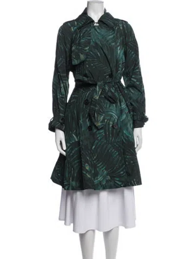 Pre-owned Lanvin Floral Print Trench Coat In Green