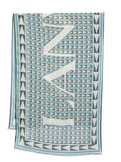 Lanvin Geometric-print Scarf In Blue