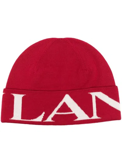 Lanvin Intarsia-logo Wool Beanie In Red