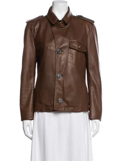 Pre-owned Lanvin Lambskin Biker Jacket In Brown