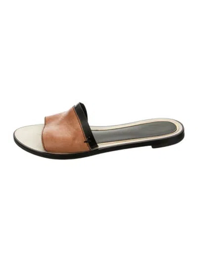 Pre-owned Lanvin Leather Colorblock Pattern Slides In Brown