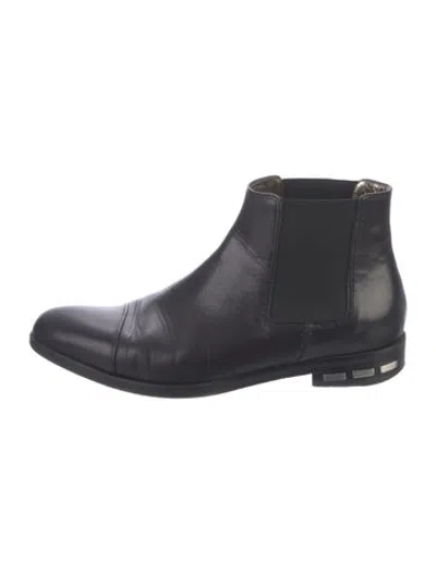 Pre-owned Lanvin Leather Grosgrain Trim Chelsea Boots In Black