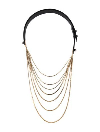 Pre-owned Lanvin Leather Multistrand Necklace, 23.5" In Black
