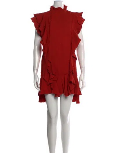 Pre-owned Lanvin Mock Neck Mini Dress In Red