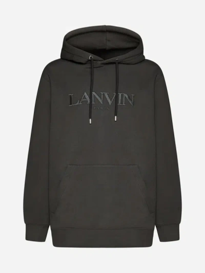 Lanvin Paris Oversized Logo Cotton Hoodie In Loden