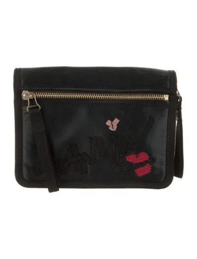 Pre-owned Lanvin Satin Graphic Print Wallet In Black