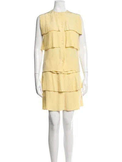 Pre-owned Lanvin Silk Pleated Accents Skirt Set In Yellow