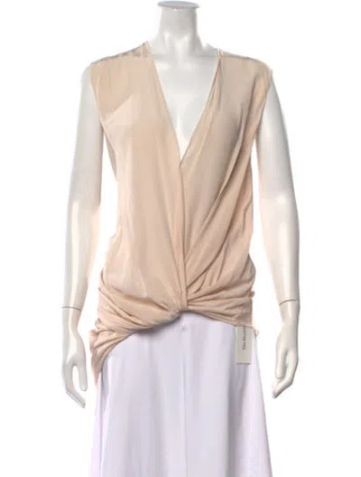 Pre-owned Lanvin Silk Plunge Neckline Blouse In Neutrals