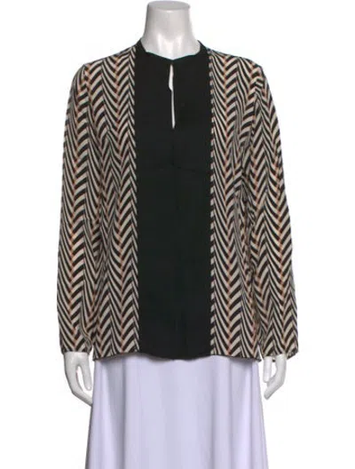 Pre-owned Lanvin Silk Striped Blouse In Black/neutrals