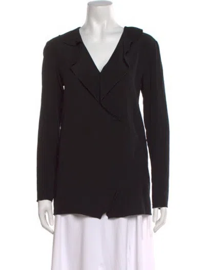 Pre-owned Lanvin Silk V-neck Blouse In Black