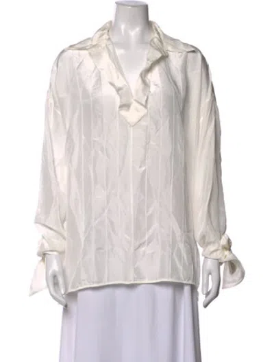 Pre-owned Lanvin Silk V-neck Blouse In Neutrals