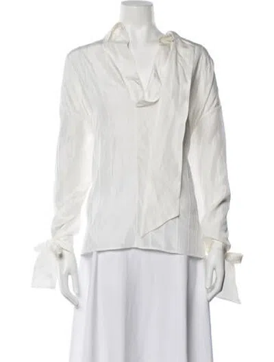 Pre-owned Lanvin Silk V-neck Blouse In White