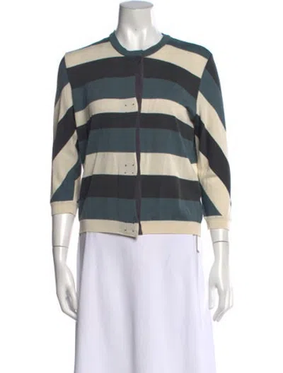 Pre-owned Lanvin Striped Open Front Sweater In Blue