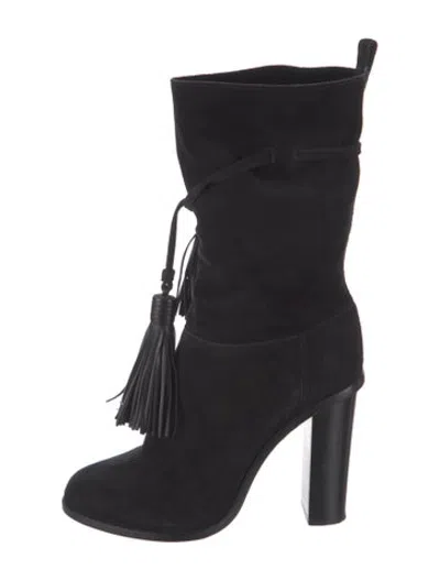 Pre-owned Lanvin Suede Slouch Boots In Black