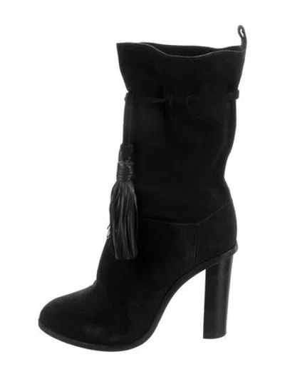 Pre-owned Lanvin Suede Tassel Accents Boots In Black