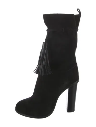Pre-owned Lanvin Suede Tassel Accents Slouch Boots In Black
