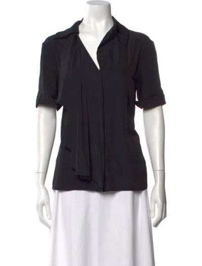 Pre-owned Lanvin Tie Neck Short Sleeve Blouse In Black