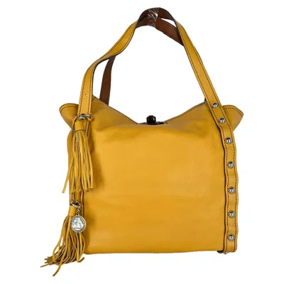 Pre-owned Lanvin Vintage Studded Tote Bag In Yellow Leather