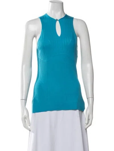 Pre-owned Lanvin Virgin Wool Crew Neck Top W/ Tags In Blue