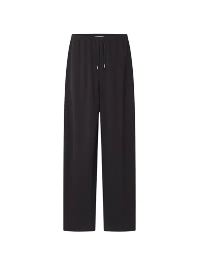 Lanvin Wide Leg Trousers With Elasticated Drawstring And Logo Accents In Black