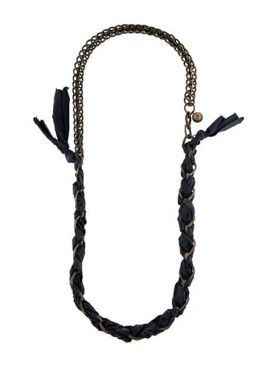 Pre-owned Lanvin Woven Ribbon Chain Necklace, 35" In Black