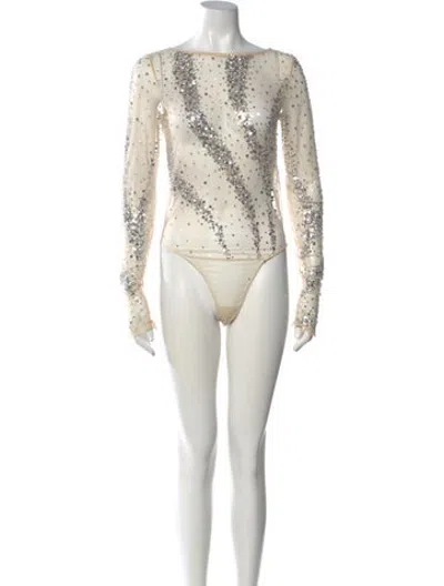 Pre-owned Lapointe Graphic Print Bateau Neckline Bodysuit In Neutrals
