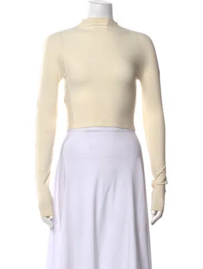 Pre-owned Lapointe Mock Neck Long Sleeve Crop Top In Neutrals