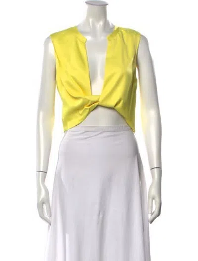 Pre-owned Lapointe Plunge Neckline Sleeveless Crop Top W/ Tags In Yellow