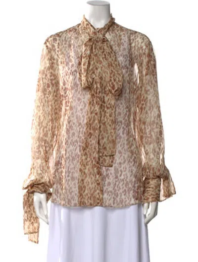 Pre-owned Laquan Smith Animal Print Tie Neck Blouse W/ Tags In Neutrals