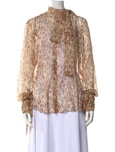 Pre-owned Laquan Smith Animal Print Tie Neck Blouse W/ Tags In Neutrals