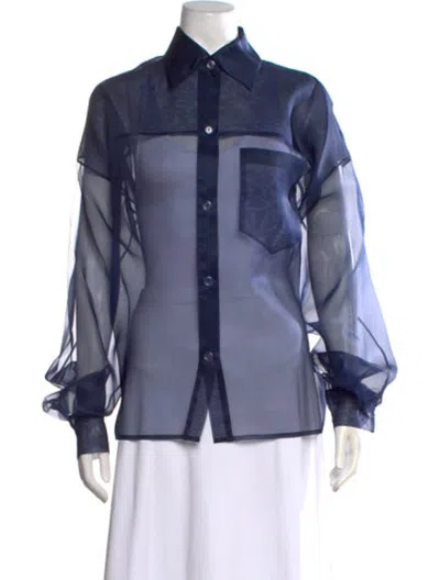 Pre-owned Laquan Smith Silk Long Sleeve Top W/ Tags In Blue