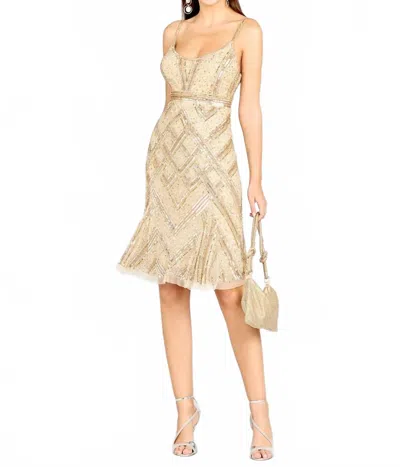 Lara Fitted Beaded Short Dress In Nude In Neutral