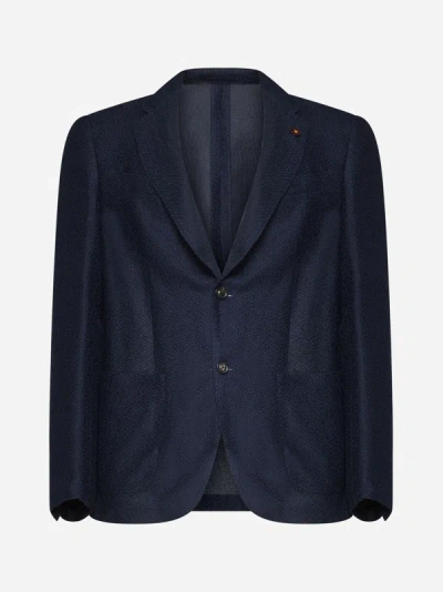 Lardini Cotton And Linen Single-breasted Blazer In Blue