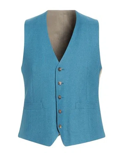 Lardini Man Tailored Vest Azure Size 38 Wool, Linen In Blue
