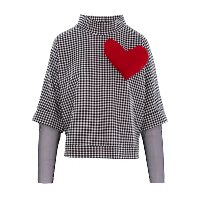 Larisa Dragna Women's Black / Red / White Gingham Blouse With A Removable Heart In Multi