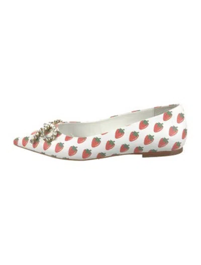 Pre-owned Larroude Leather Floral Print Flats In White