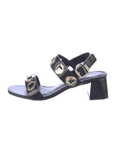 Pre-owned Larroude Leather Studded Accents Sandals In Black