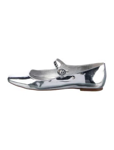 Pre-owned Larroude Patent Leather Mary Jane Flats In Silver