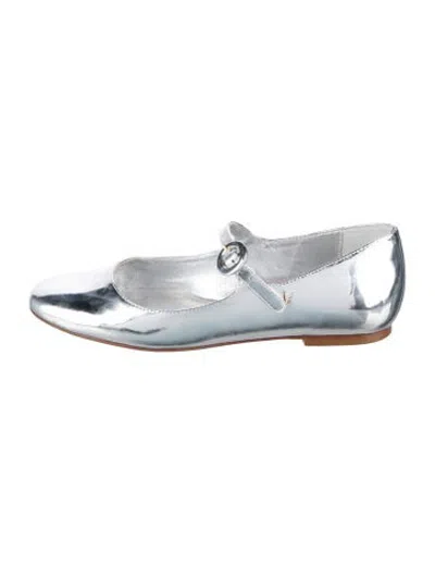 Pre-owned Larroude Patent Leather Mary Jane Flats In Silver