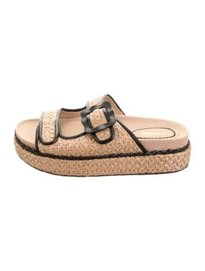 Pre-owned Larroude Raffia Patterned Slides In Neutrals