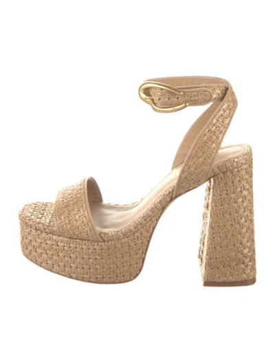 Pre-owned Larroude Raffia Sandals In Neutrals