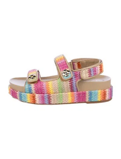 Pre-owned Larroude Raffia Striped Sandals W/ Tags In Pink
