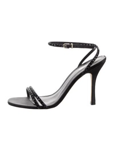 Pre-owned Larroude Satin Crystal Embellishments Sandals In Black