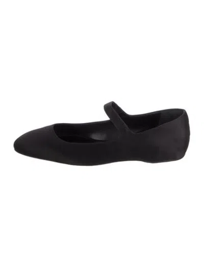 Pre-owned Larroude Satin Mary Jane Flats In Black