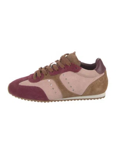 Pre-owned Larroude Suede Colorblock Pattern Sneakers In Multicolor