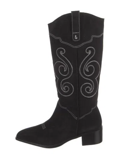 Pre-owned Larroude Suede Western Boots In Black
