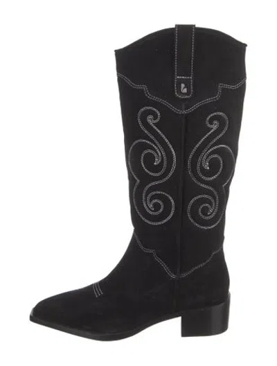 Pre-owned Larroude Suede Western Boots In Black