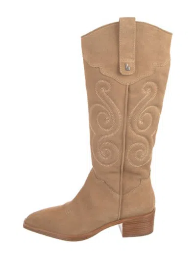 Pre-owned Larroude Suede Western Boots In Neutrals