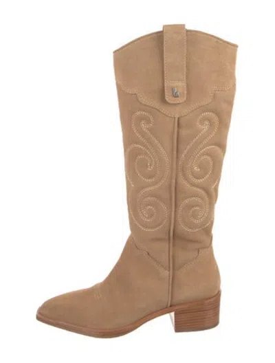 Pre-owned Larroude Suede Western Boots In Neutrals
